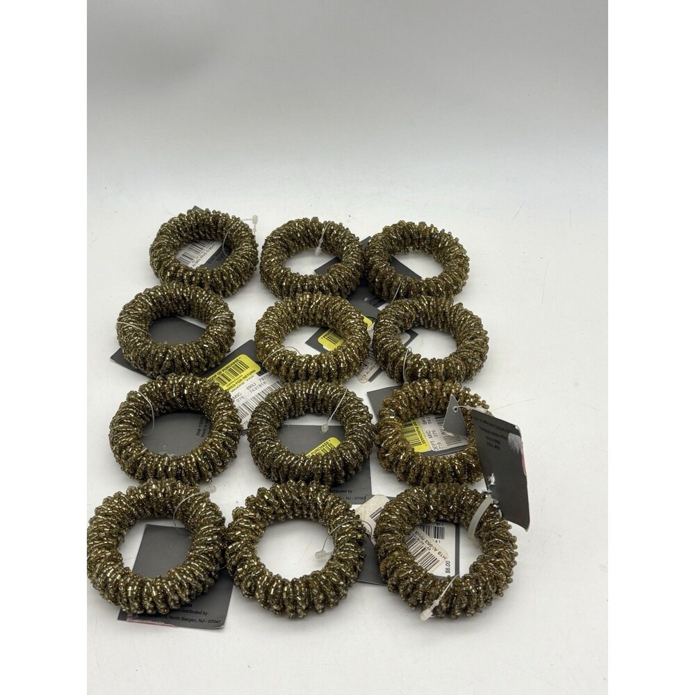 Aman Imports Glass Beaded Napkin Rings Silver Tone Heavy Set of 12 New